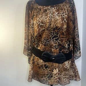 Lilly Lou Women’s Sheer Animal Print Blousy Shirt/Top/Blouse SZ XL